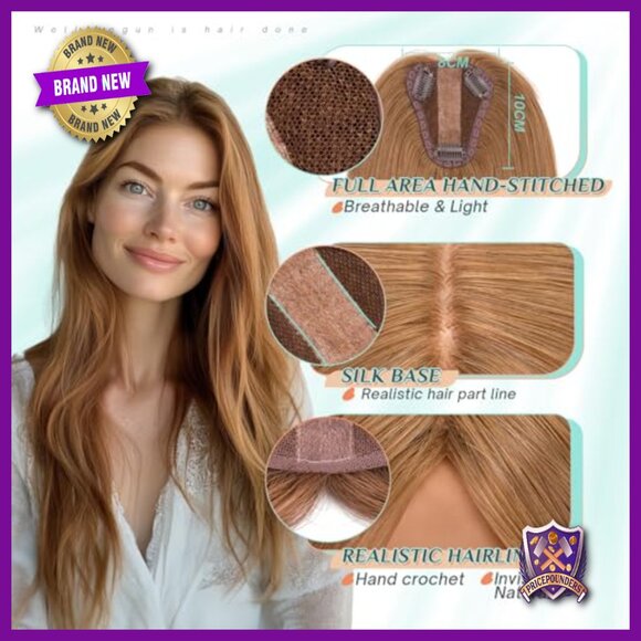 Real Human Hair Topper Clip In 8x10cm Silk Base Lightweight 30g main image 6